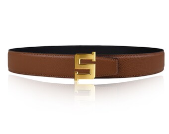 Cinturón de cuero hecho a mano en coñac Cinturón reversible de piel de becerro de 32 mm 1,25" o 40 mm 1,57" con hebilla S como hebilla de cinturón personalizada