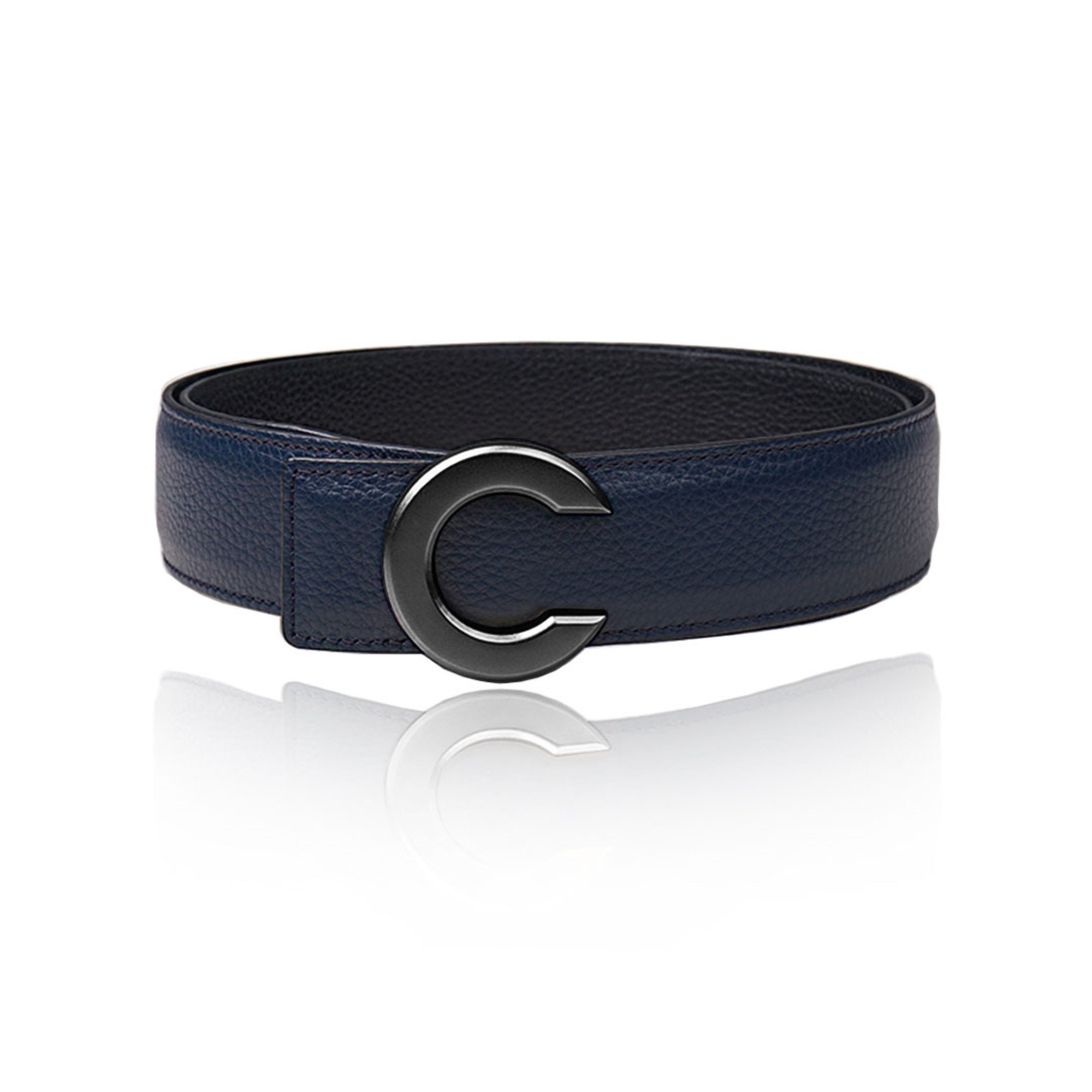 Reversible Leather Belt Blue 40 Mm 1.5″ With Belt C-buckle With