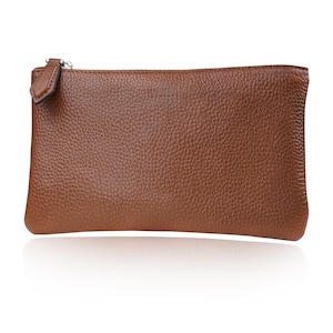Astuccio in pelle cognac per penne come regalo per fratello, padre, madre, amico o come piccola borsa per cosmetici