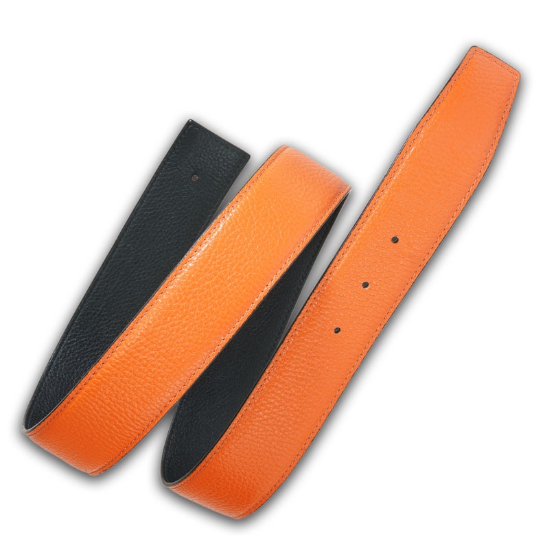 Reversible Leather Belt Orange 32mm 1,25 or 40mm 1,5 or 25mm without H buckle Birthday Gift Handmade Her/Him Personalized Buckle Possible Bild 3