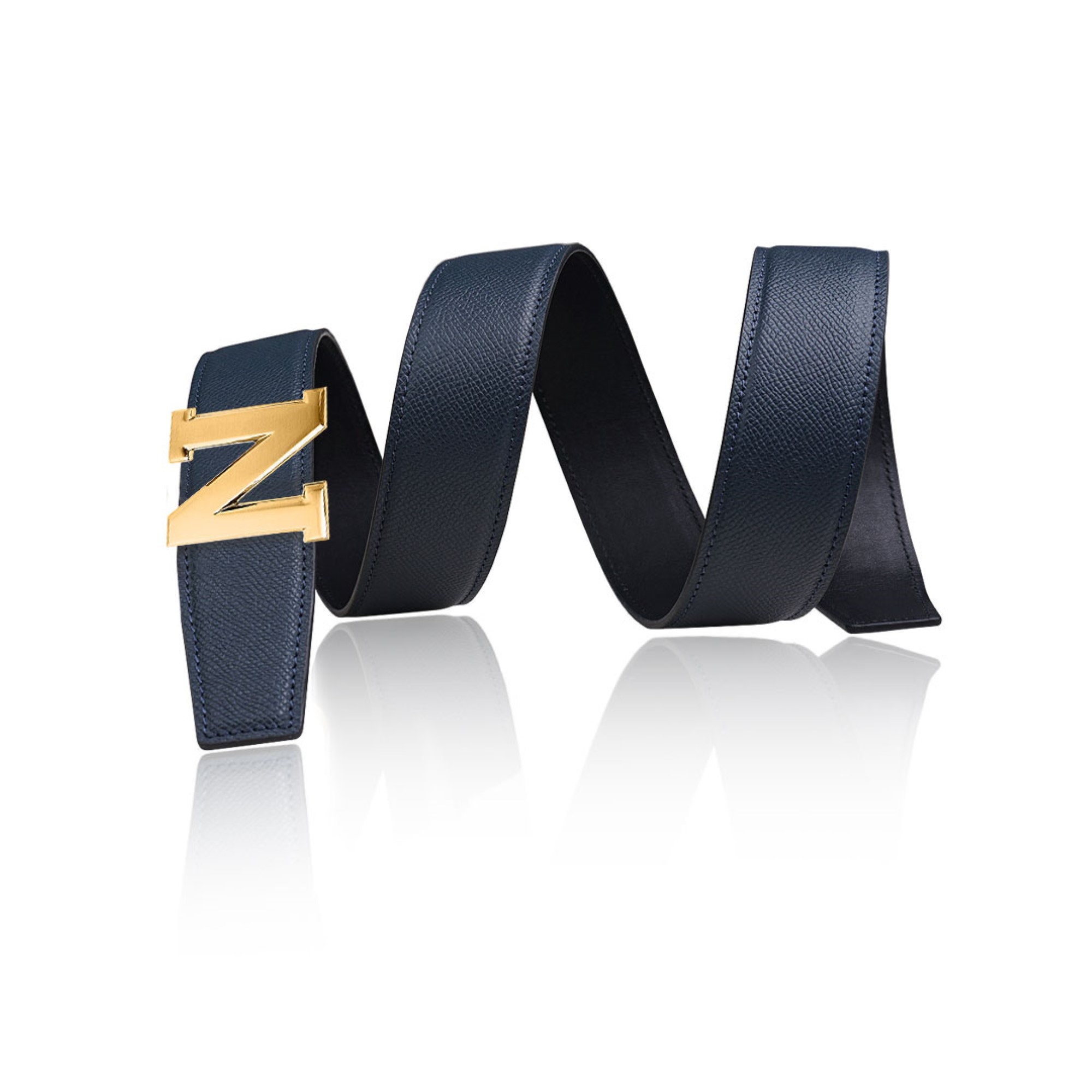 Reversible Leather Belt Epsomos Dark Blue 32 Mm 1.25
