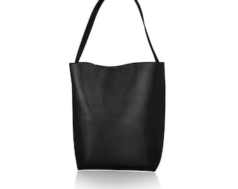 LARGE SHOPPER BAG Black leather shopper, bag for work, everyday bag, leather laptop bag, leather wallet, shopping bag