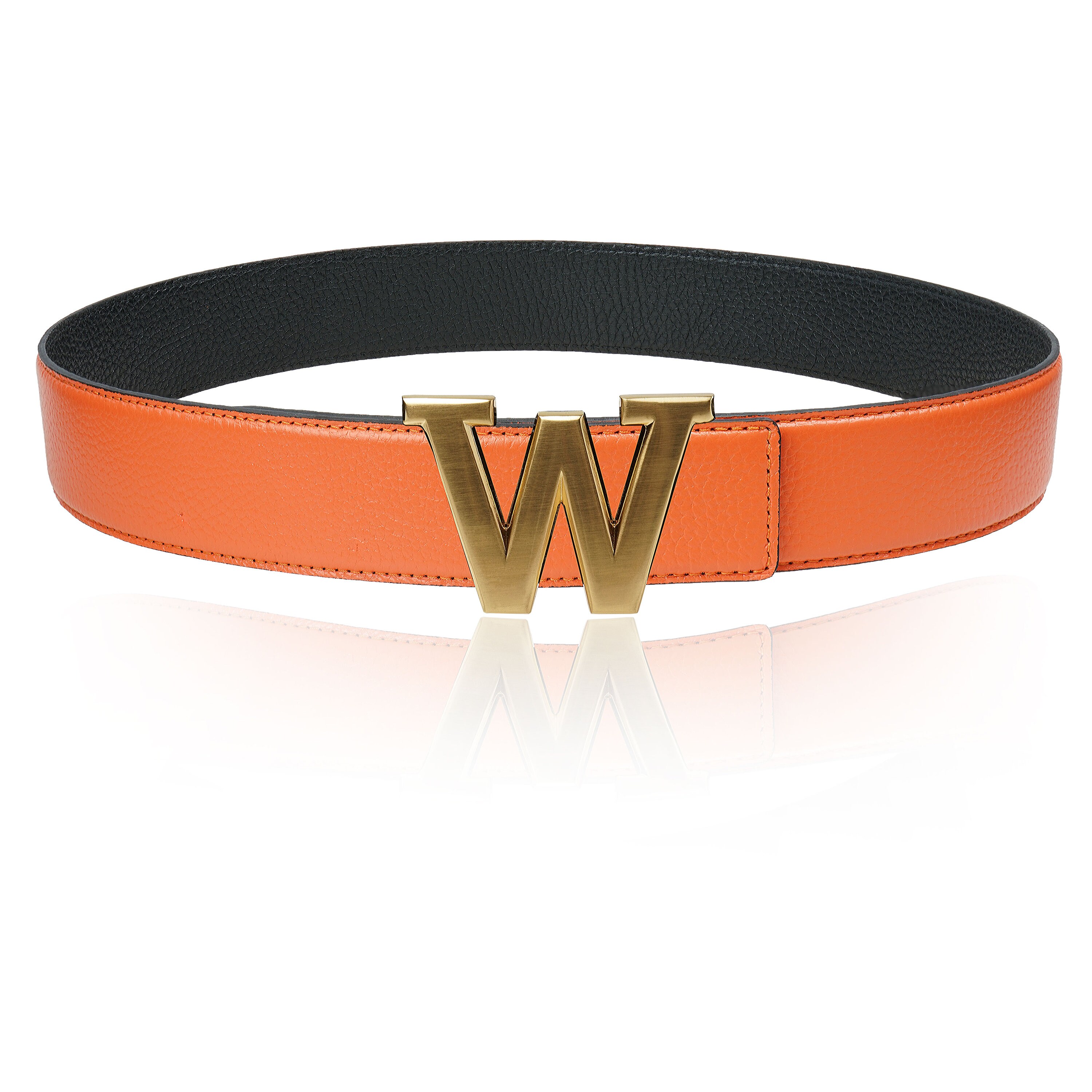 オレンジ レザー ベルト 装飾バックル リバーシブル レザー ベルト オレンジ 40 mm 1.5 インチ ベルト