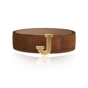 Reversible Leather Belt Suede Belt Light Brown 32 mm 1.25" with Belt J-Buckle with Personalized Belt Buckle Christmas Gift
