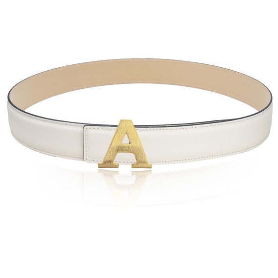 LETTERS BELT BEIGE Reversible Leather Belt Beige White 40 Mm 1.5
