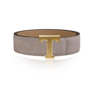 Reversible Belt Leather Belt Suede Belt Grey Beige 32 mm 1.25&quot; with Belt T-Buckle with Personalized Belt Buckle Christmas Gift