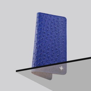 Portefeuille en cuir pour femme Continental en cuir d'autruche bleu électrique – Portefeuille en cuir – Porte-monnaie en cuir de qualité Large