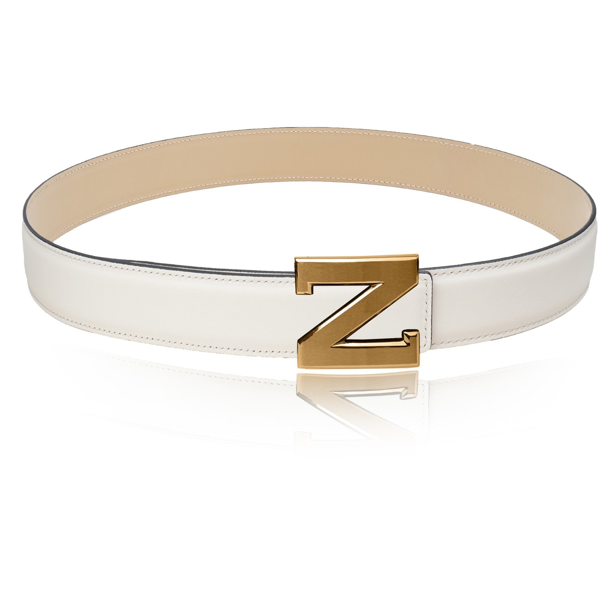 小物 LETTERS BELT BEIGE Reversible Leather Belt Beige White 40 Mm 1.5