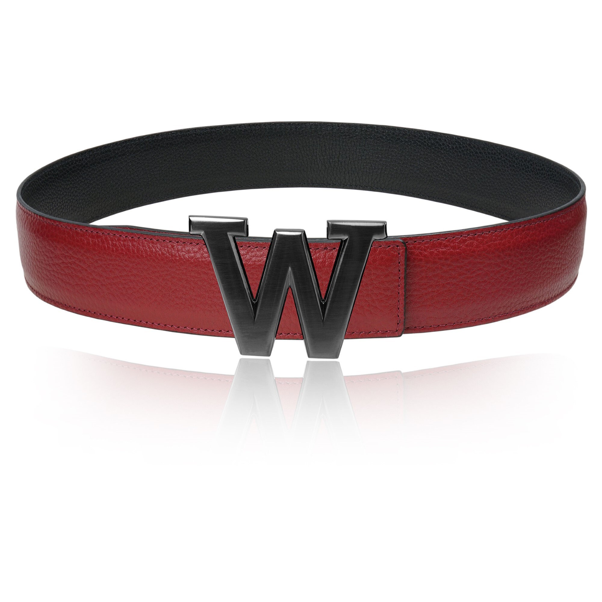 ボルドーのリバーシブル レザー ベルト 32 mm 1.25 インチ ベルト W