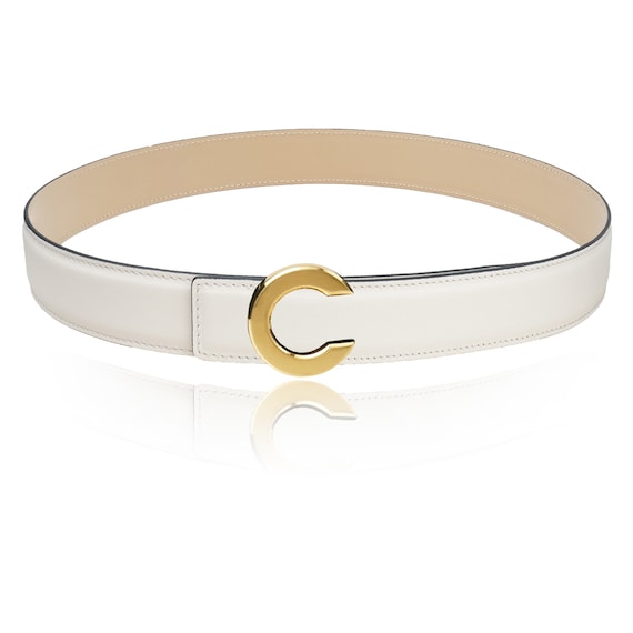 Reversible Leather Belt Beige White 32 Mm 1.25 display picture 3
