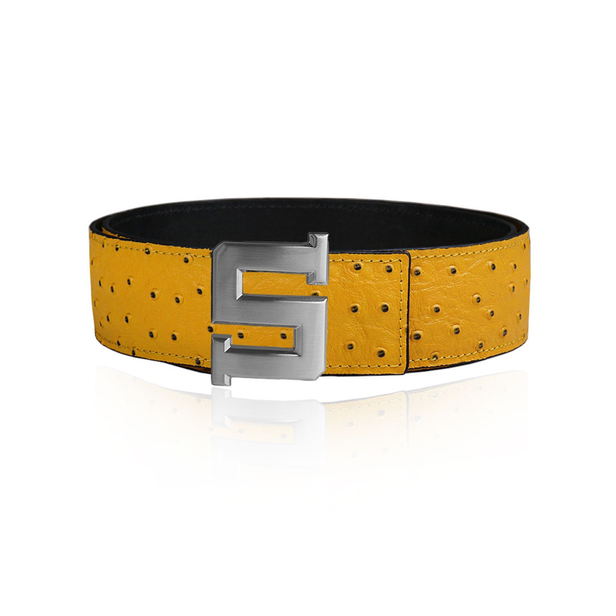 リバーシブル レザー ベルト オーストリッチ レザー イエロー 32 mm