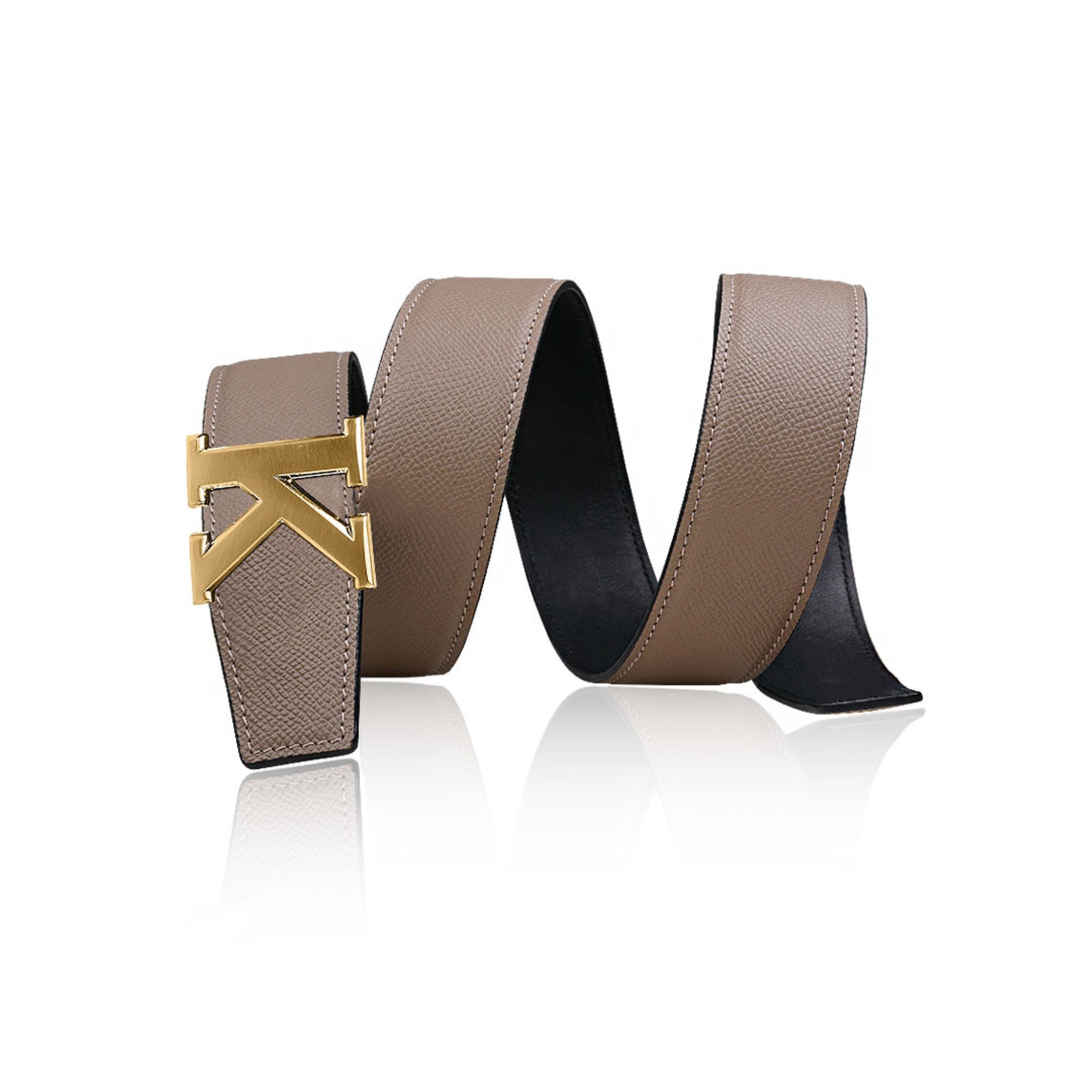 Reversible Belt Leather Belt Epsom Taupe 32mm 1.25 With 