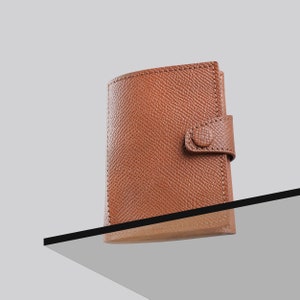 Cartera minimalista de cuero delgado Epsomes marrón claro para hombres y mujeres, billetera pequeña delgada, billetera de hombre, billetera de cuero