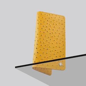 Portefeuille en cuir pour femme Continental en cuir d'autruche jaune - portefeuille en cuir - portefeuille en cuir de qualité grand