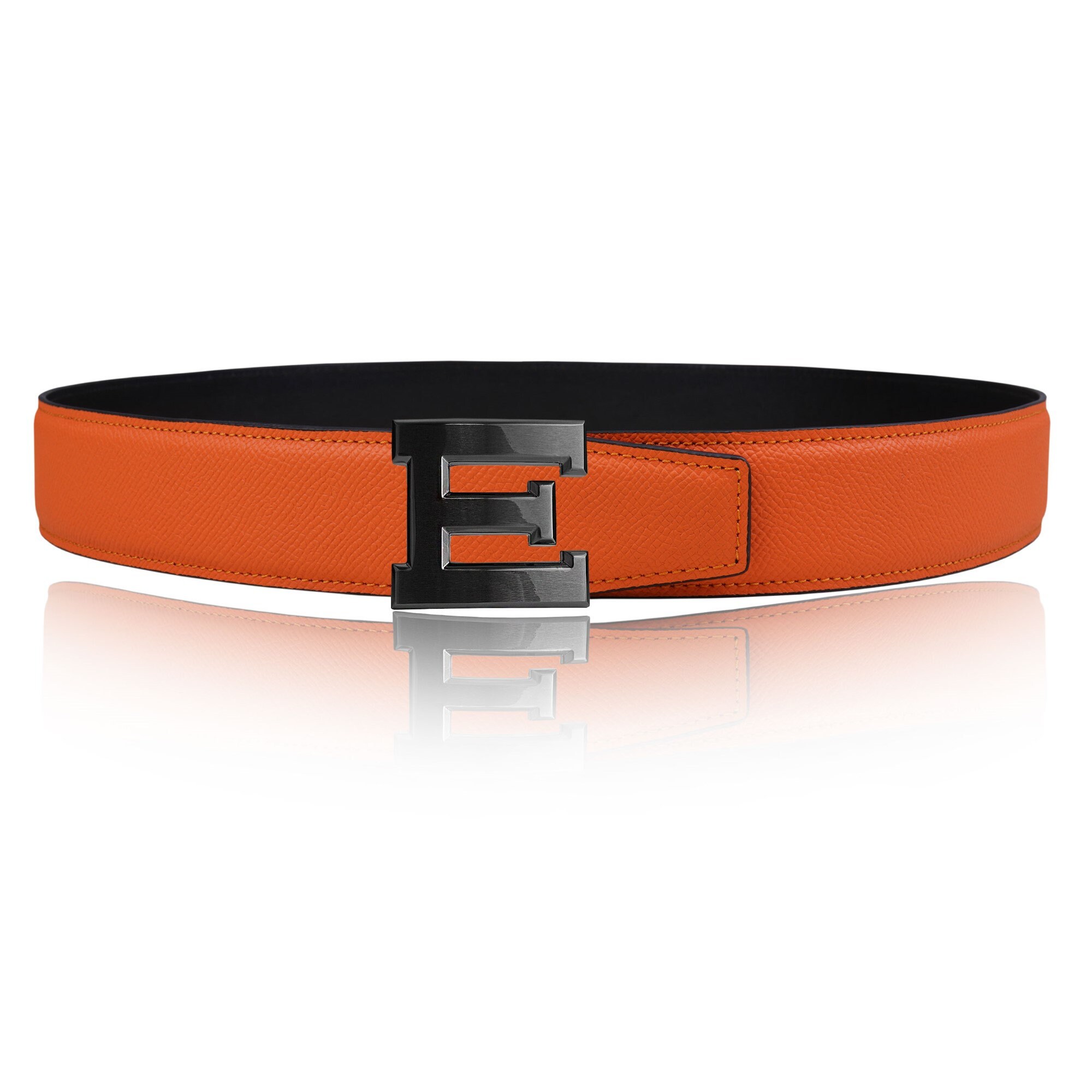 オレンジ レザー ベルト 装飾バックル オレンジのハンドメイド レザー ベルト 32 mm 1.25 インチまたは 40 mm