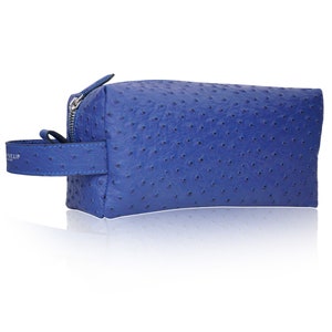Sac cosmétique en cuir bleu électrique bleu clair en cuir d'autruche, ensemble dopp, trousse de toilette, sac de rasage, cadeau pour elle et comme cadeau de Pâques