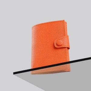 Cartera de cuero delgada minimalista Epsomo naranja para hombres y mujeres, billetera pequeña delgada, billetera de hombre, billetera de cuero