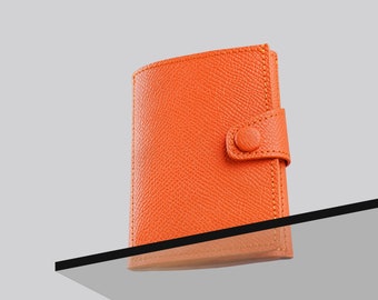 Minimalist Slim Leather Wallet Epsomo Orange for Men & Women, slim small wallet, men&#39;s wallet, leather purse