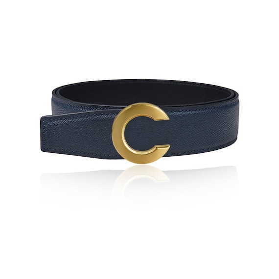 Reversible Leather Belt Epsomos Dark Blue 40 Mm 1.5 display picture 3