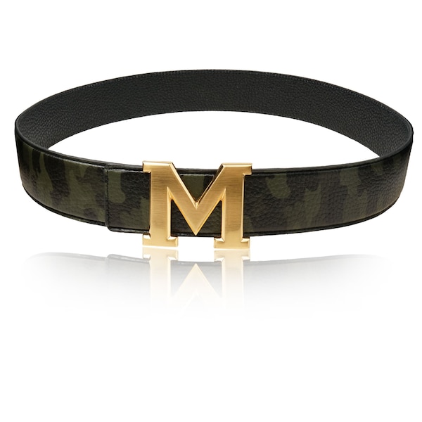 Reversible belt leather belt with camouflage 40 mm 1.5" with belt M-buckle with personalized belt buckle Christmas gift