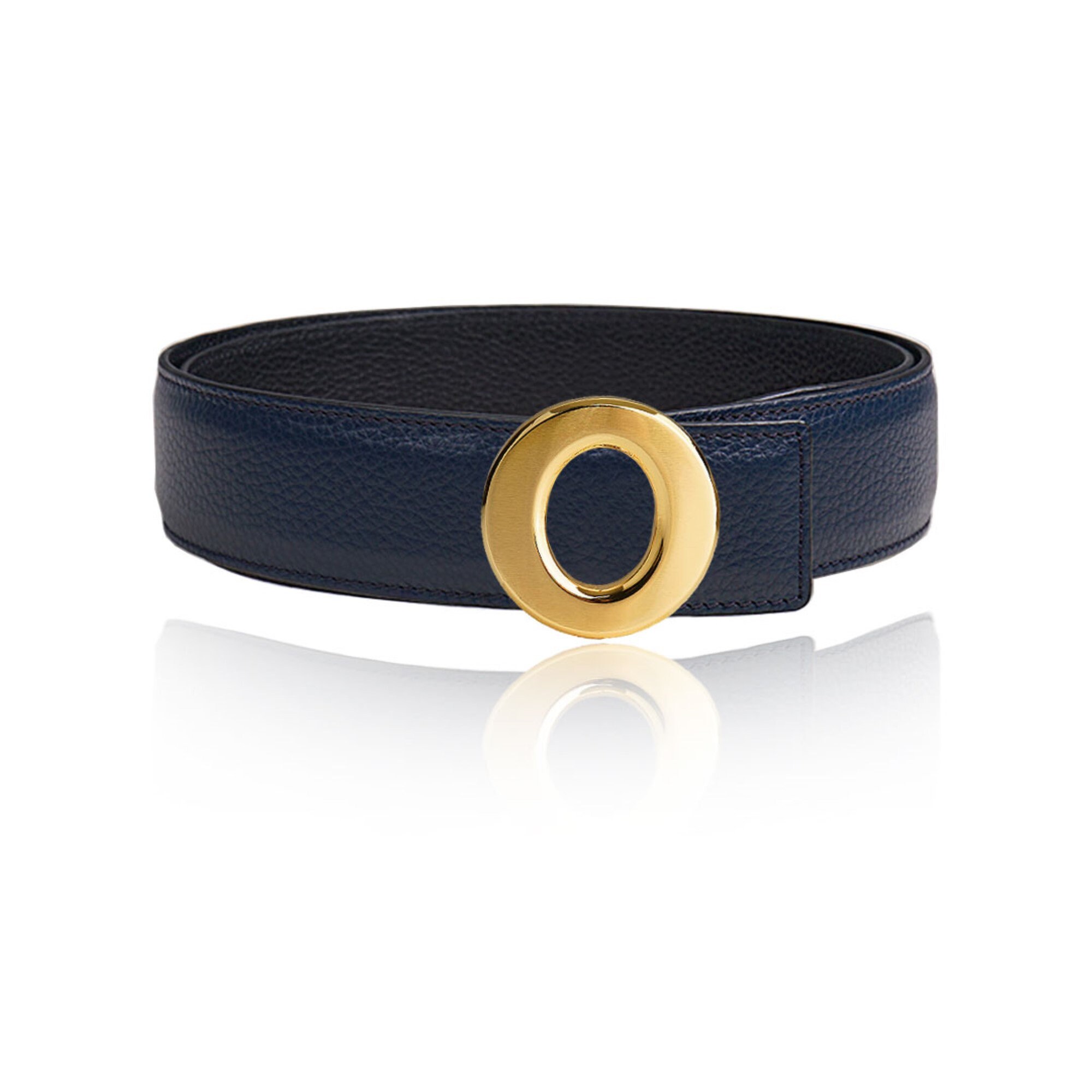 Leather belt in dark blue with Y buckle 32mm