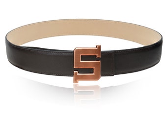 deres ベルト ブラウン ゴールド金具 リバーシブル レザー ベルト ダークブラウン 32 mm 1.25