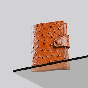 Portafoglio in pelle sottile minimalista cognac in pelle di struzzo per uomini e donne, portafoglio piccolo sottile, portafoglio da uomo, portafoglio in pelle