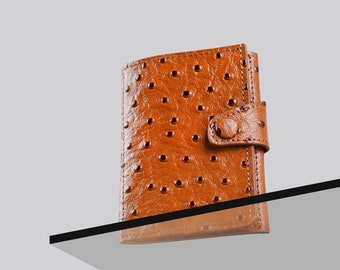Minimalist Slim Leather Wallet Ostrich Leather Cognac for Men & Women, Slim Small Wallet, Men&#39;s Wallet, Leather Purse