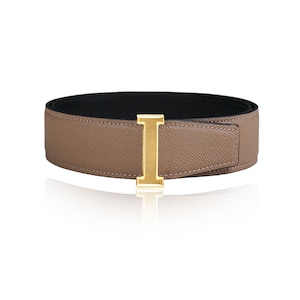 Reversible leather belt Epsomos Taupe 40 mm 1.5&quot; with belt I-buckle with personalized belt buckle Christmas gift