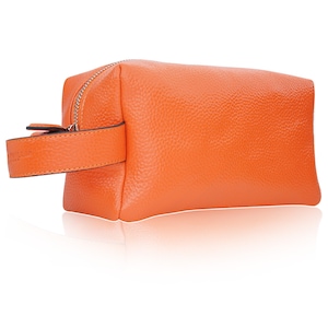 Orange Leder Kosmetiktasche Dopp Set, Kulturtasche, Rasiertasche, Badezimmertasche Geschenk für Sie und Hin als Ostergeschenk