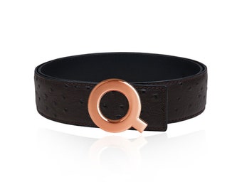 リバーシブル レザー ベルト オーストリッチ レザー ブラウン 32 mm