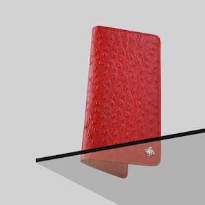 Portefeuille en cuir pour femme Continental en cuir d'autruche rouge - portefeuille en cuir - portefeuille en cuir de qualité grand