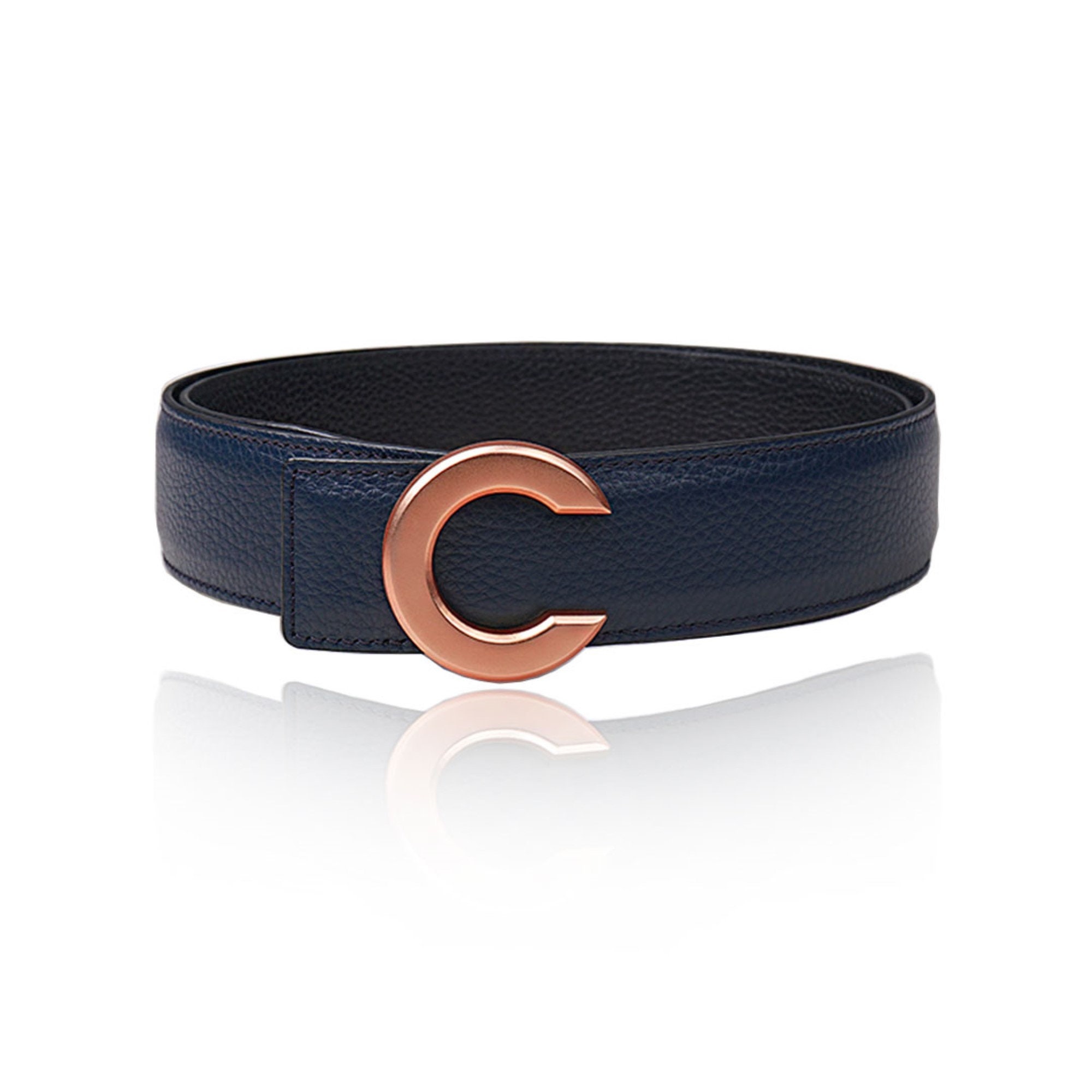 Reversible Leather Belt Blue 40 Mm 1.5″ With Belt C-buckle With
