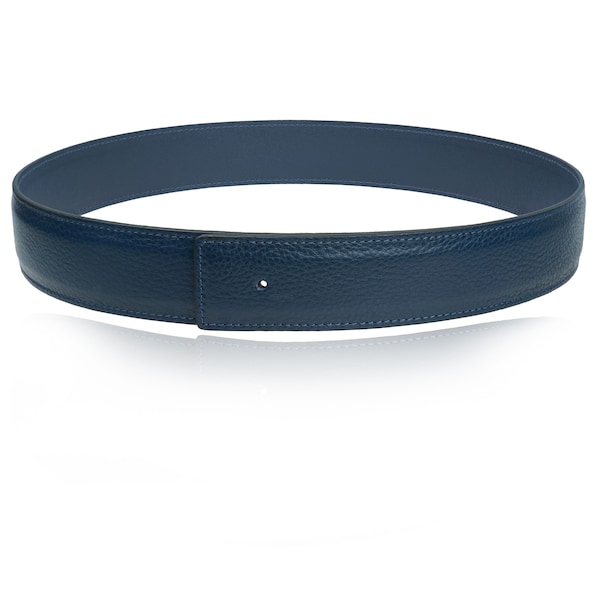 Reversible leather belt Navy Blue 32mm 1,25" or 40mm 1,5"without H buckle Handmade gift for Wedding Anniversary personalized buckle possible