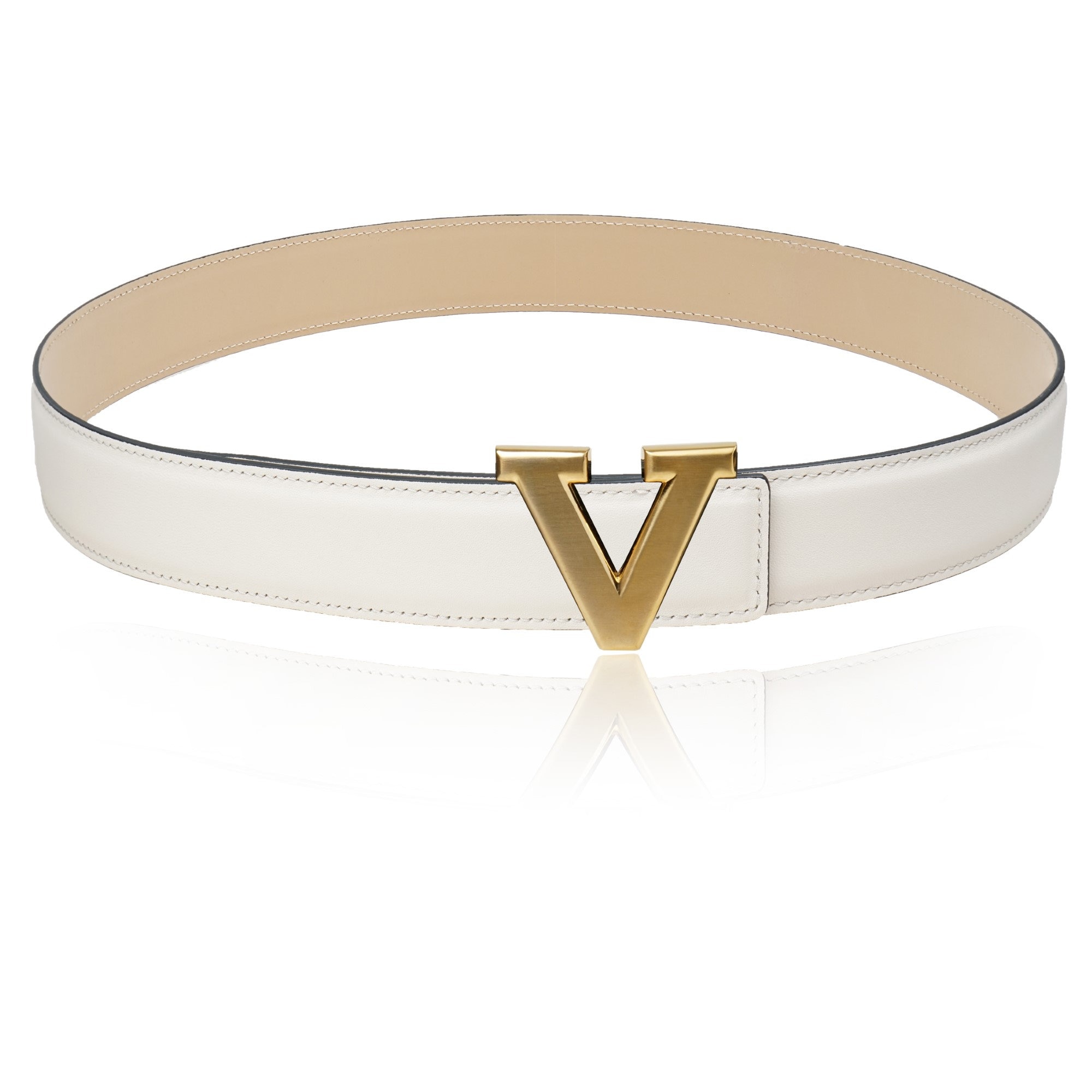 Valentino White Leather Belt with Gold Accent Valentino Rockstud Accents Skinny Belt - Neutrals Belts  main image 2
