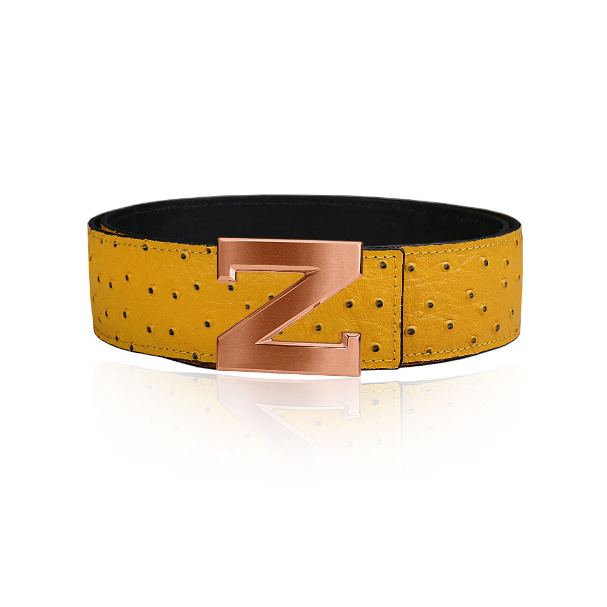 Reversible Leather Belt Ostrich Leather Yellow 40 Mm 1.5