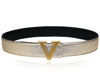 リバーシブルベルト ゴールドバックル リバーシブル レザー ベルト ゴールド 32 mm 1.25