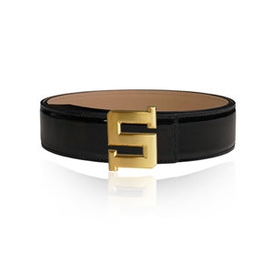 Reversible Leather Belt Patent Leather Black 32 mm 1.25&quot; with Belt S-Buckle with Personalized Belt Buckle Christmas Gift
