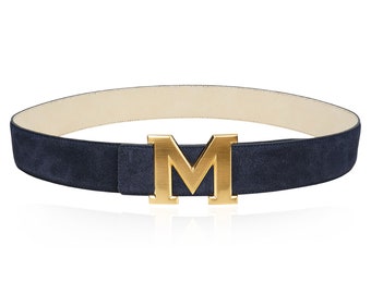 Suede Belt Belt Navy 32mm 1.25" with Belt M Buckle with Personalized Belt Buckle Christmas Gift
