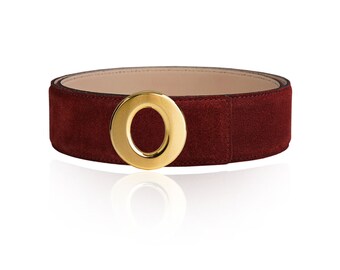 Reversible Belt Leather Belt Suede Belt Bordo 32 mm 1.25" with Belt O-Buckle with Personalized Belt Buckle Christmas Gift