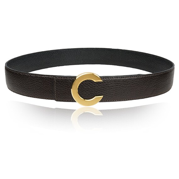 Coach Reversible Brown and Black Leather Belt with Gold \'C\' Buckle COACH Men main image 3
