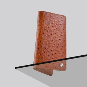 Portefeuille en cuir pour femme Continental en cuir d'autruche cognac - portefeuille en cuir - portefeuille en cuir de qualité grand