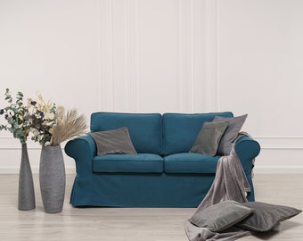 Ektorp 2 Seater Sofa Cover, Ektorp Loveseat Cover, Ektorp Cover, Replacement Cover, Polyester Petite Fabric, Dark Ocean Color