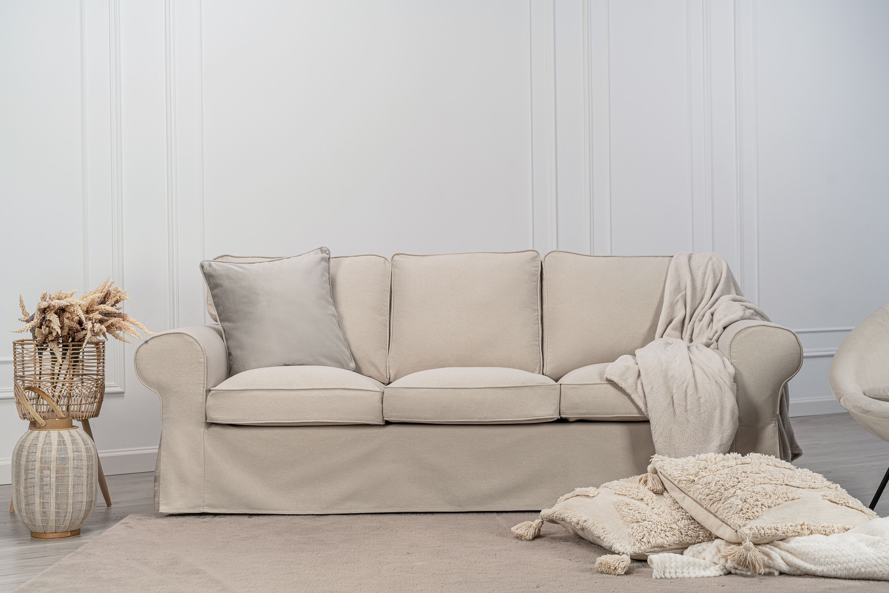 Ektorp 3 Seater Sofa Cover, Slipcover for Ektorp 3 Seater Sofa, Replacement Cover, Ektorp Cover, Polyester Petite Fabric, Pearl Beige Color