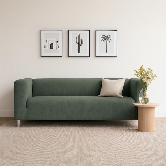 Handgefertigter Cord-Schonbezug für IKEA Klippan 2-Sitzer-Sofa – Grün