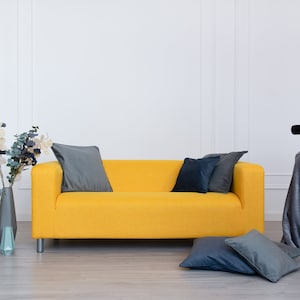 Slipcover for IKEA Klippan 2 Seater Sofa, Replacement Sofa Cover, Interior Design, Salon Decoration, Polyester Fabric, Yellow Colour