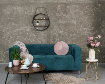 Teal Blue Velvet Sofa Cover: Klippan 2 Seater Sofa, Handmade