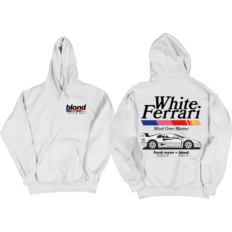 Frank Ocean BLOND WHITE FERRAR v2 Hoodie blond album blonded music gift cool gift ideas Trends Exclusive Car Hoodie y2k Biały