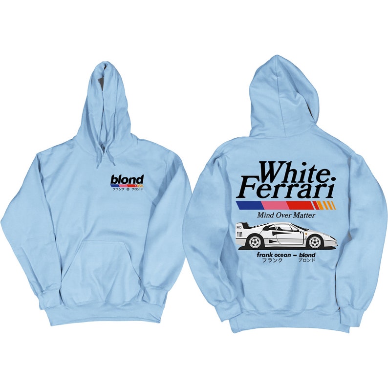 Frank Ocean BLOND WHITE FERRAR v2 Hoodie blond album blonded music gift cool gift ideas Trends Exclusive Car Hoodie y2k Niebieski