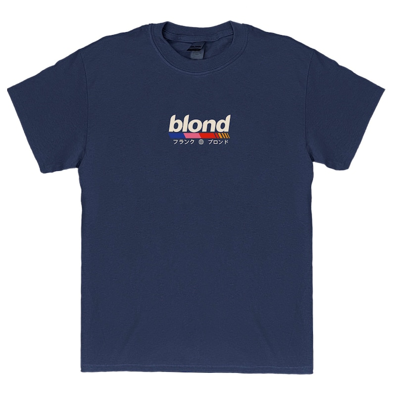 Frank Ocean BLOND Kurzarm Shirt Vorne blondes Album Musik Geschenk T-Shirt im Vintage-Stil Blond Trends Originaldesign Hemd aus Baumwolle Navy